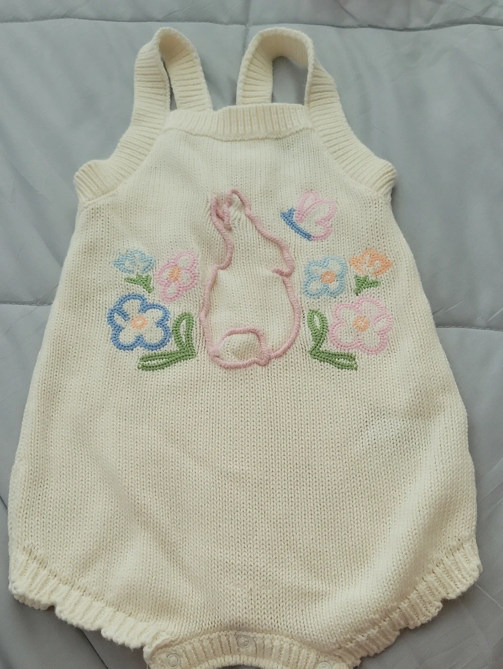Old Navy Cream Knit Bunny & Floral Romper